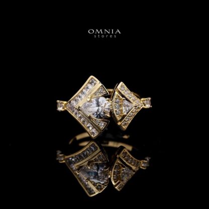 Omnia Elizabeth Golden Bridal Full Set with Pear and Round Cut High-Quality Simulated Diamonds in an Elegant Gold-Tone Rhodium Plated Finish Available Only in Saudi Arabia - Image 2