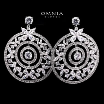 Omnia White Chandelier Earrings with Round, Marquise, and Pear-Cut High-Quality Zircon Stones in a Rhodium Plated Finish - Image 2