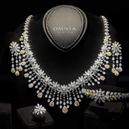 Omnia Anoud Yellow Bridal Full Set with Sparkling Zircon Stones in High-Quality Rhodium Plated Finish