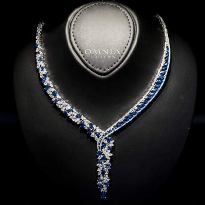Omnia Basant Blue Bridal Full Set with Sparkling Zircon Stones in High-Quality Rhodium Plated Finish - Image 5