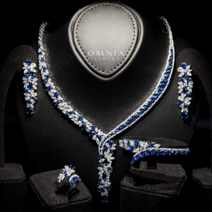 Omnia Basant Blue Bridal Full Set with Sparkling Zircon Stones in High-Quality Rhodium Plated Finish - Image 2