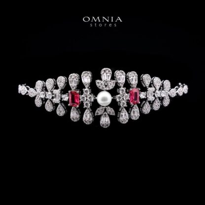 Omnia Sirella Maroon Bridal Full Set with Intricate Cascading Zircon and Pearl Design in High-Quality Rhodium Plated - Image 4