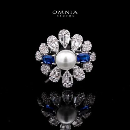 Omnia Sirella Blue Bridal Full Set with Intricate Cascading Zircon and Pearl Design in High-Quality Rhodium Plated - Image 2