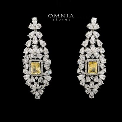 Omnia Avelia Yellow and White Bridal Choker Full Set with Square-Cut Zircon and Floral Accents in High-Quality Rhodium Plated - Image 4