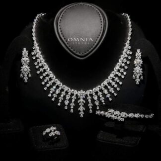 Omnia Farida White Luxury Bridal Full Set in High Quality Rhodium Plated Zircon Stones