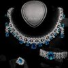 Omnia Suhana Sky Blue Bridal Full Set Designed with Pear-Cut and Round Simulated Diamonds in High-Quality Rhodium Plated Finish - Image 5