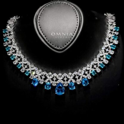 Omnia Suhana Sky Blue Bridal Full Set Designed with Pear-Cut and Round Simulated Diamonds in High-Quality Rhodium Plated Finish - Image 7