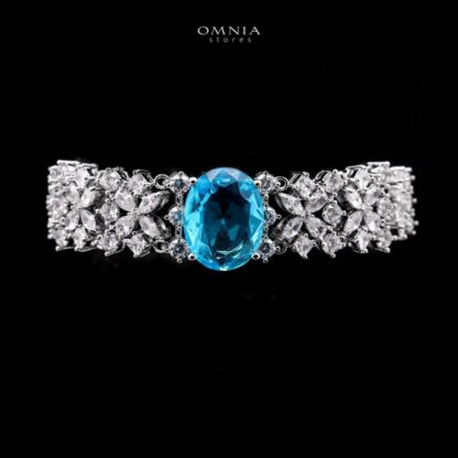 Omnia Suhana Sky Blue Bridal Full Set Designed with Pear-Cut and Round Simulated Diamonds in High-Quality Rhodium Plated Finish - Image 6