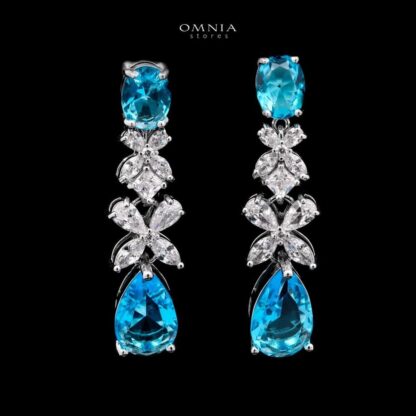 Omnia Suhana Sky Blue Bridal Full Set Designed with Pear-Cut and Round Simulated Diamonds in High-Quality Rhodium Plated Finish - Image 9