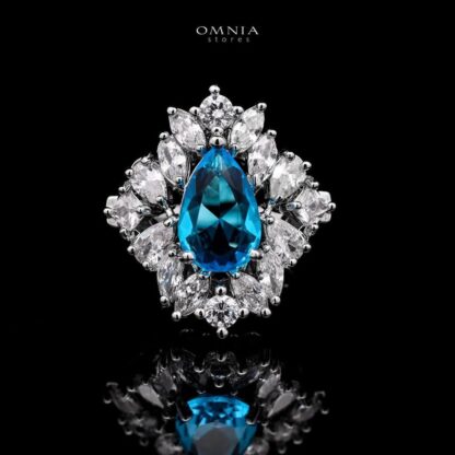 Omnia Suhana Sky Blue Bridal Full Set Designed with Pear-Cut and Round Simulated Diamonds in High-Quality Rhodium Plated Finish - Image 8