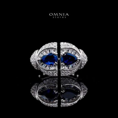 Omnia Rafi Blue Bridal Full Set with Elegant White and Simulated Diamonds in High-Quality Rhodium Plated Finish - Image 4
