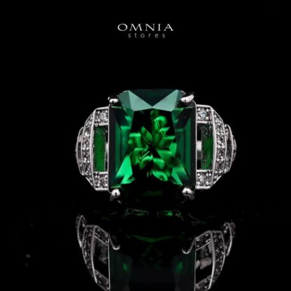 Omnia Veryna Bridal Full Set in High Quality Simulated Diamonds with Emerald and Sapphire Cut Stones, Rhodium Plated - Image 5