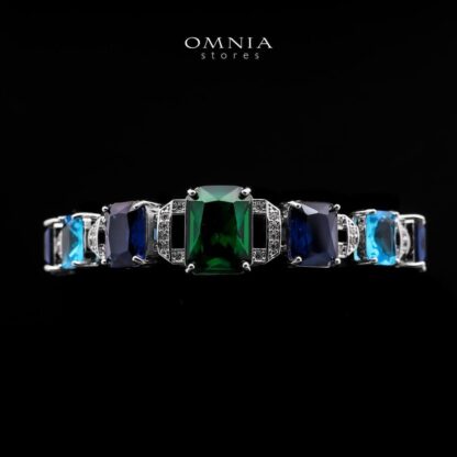Omnia Veryna Bridal Full Set in High Quality Simulated Diamonds with Emerald and Sapphire Cut Stones, Rhodium Plated - Image 3