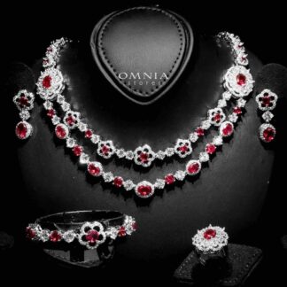 Omnia Esra Red Full Set in High Quality Simulated Diamond Rhodium Plated