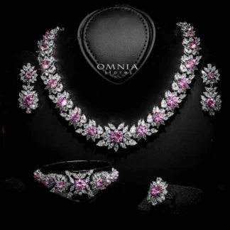Omnia Nareen Pink Bridal Full Set in High Quality Zircon Stone Rhodium Plated