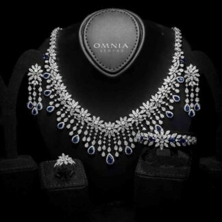 Omnia Anoud blue Bridal Full Set with Sparkling Zircon Stones in High-Quality Rhodium Plated Finish (18cm only available in KSA)