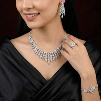 Omnia Saphira White Luxury Bridal Full Set in High Quality Zircon Stone Rhodium Plated