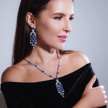 Omnia Israa Blue Chandelier Earrings In 92.5 Silver High Quality Simulated diamonds - Image 3