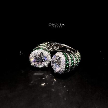 Omnia Ellen Spiral Ring in 92.5 Silver with Emerald Green and White High Quality Simulated Diamonds