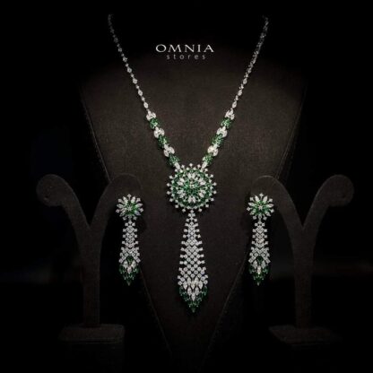 Omnia Mariya Green Long chain Set Accessories High Quality Zircon Stone In Rhodium Plated