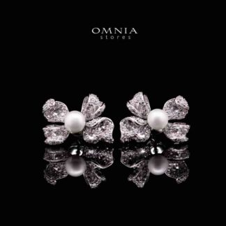 Omnia Pearl Butterfly Earrings in 92.5 Silver with High Quality Simulated Diamonds