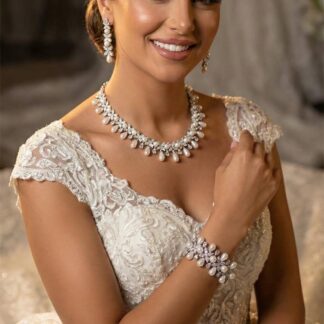 Omnia Shulai Pearl Luxury Bridal Full Set Accessories in High Quality Zircon Stone in Rhodium Plated