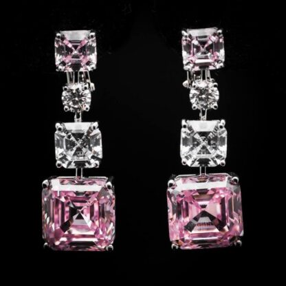Omnia Abriyah Pink Asscher Cut Drop Earrings in 92.5 Silver with High Quality Simulated Diamonds - Image 3