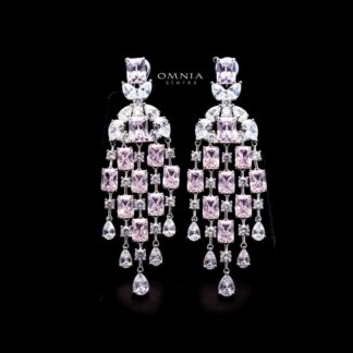 Omnia Israa Pink Chandelier Earrings In 92.5 Silver High Quality Simulated diamonds