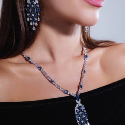 Omnia Israa Blue Chandelier Earrings In 92.5 Silver High Quality Simulated diamonds - Image 5
