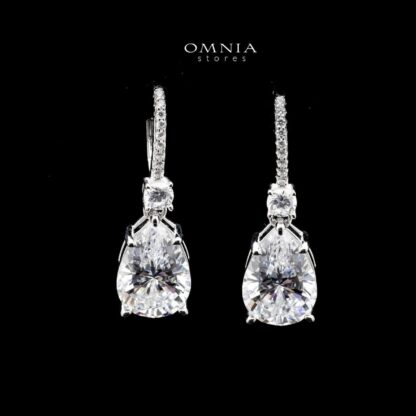 Omnia Souad Pear Cut Drop Earrings in 92.5 Silver with High Quality Simulated Diamonds