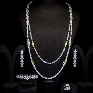Omnia Yaza Bridal Yellow Long chain Set High Quality Zircon Stone In Rhodium Plated