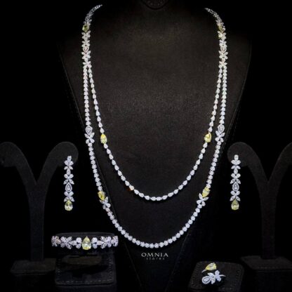 Omnia Yaza Bridal Yellow Long chain Set High Quality Zircon Stone In Rhodium Plated