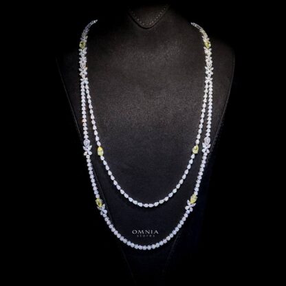 Omnia Yaza Bridal Yellow Long chain Set High Quality Zircon Stone In Rhodium Plated - Image 3