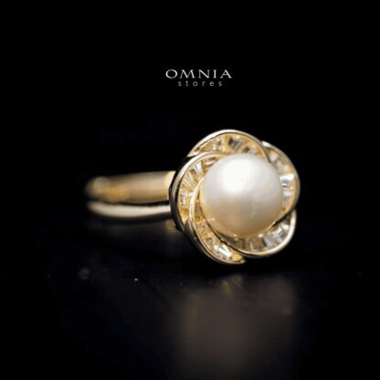Omnia Dina Pearl Ring with High Quality Iced Cut Stone in 92.5 Silver - Image 2