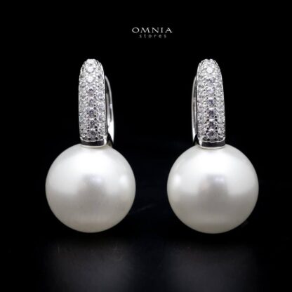 Omnia Nikki White Pearl Clip on Earrings In 92.5 Silver High Quality Simulated Diamonds - Image 2