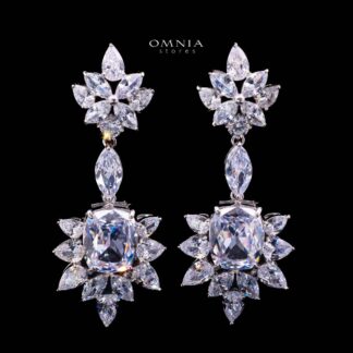 Omnia Medusa Earring In 92.5 Silver High Quality White Zircon Stone in Rhodium Plated