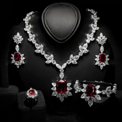 Omnia Medusa Red Bridal Full Set in 92.5 Silver High Quality Simulated diamonds