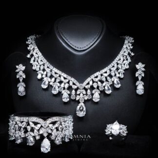 Omnia Princess White Luxury Bridal Full Set with Pear-Cut High-Quality Simulated Diamonds Rhodium Plated