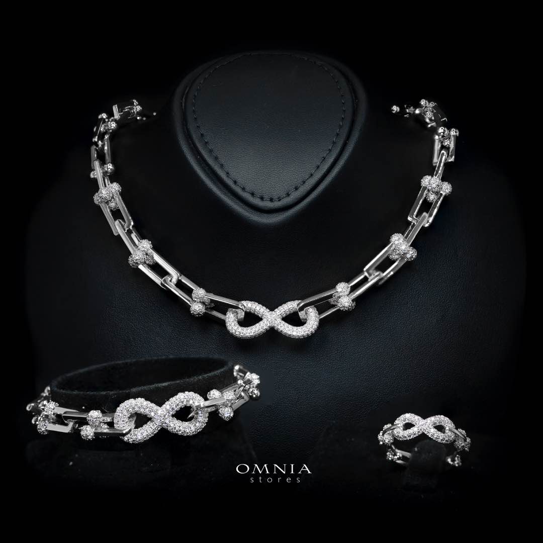 Omnia Infinity Chains Bridal Full Set with High-Quality Simulated Diamonds Rhodium Plated