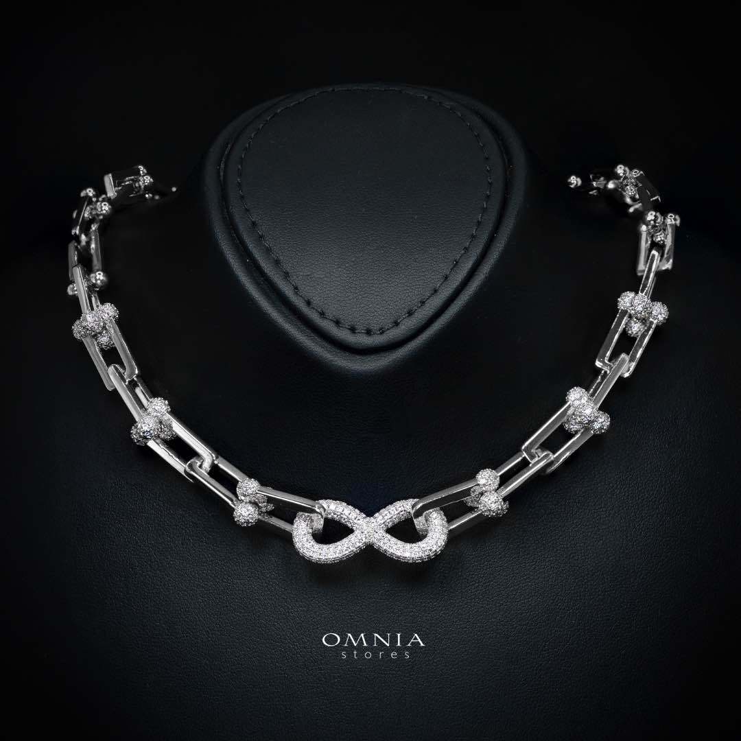 Omnia Infinity Chains Bridal Full Set with High-Quality Simulated Diamonds Rhodium Plated - Image 2