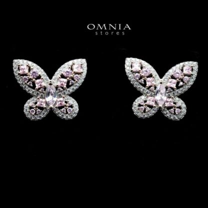Omnia Dalia Pink Butterfly Earrings In 92.5 Silver High Quality Simulated Diamonds