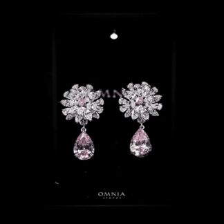 Omnia Nakaret Pink Earring In 92.5 Silver High Quality Simulated Diamonds