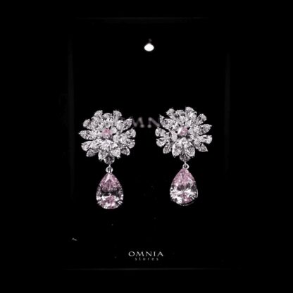 Omnia Nakaret Pink Earring In 92.5 Silver High Quality Simulated Diamonds