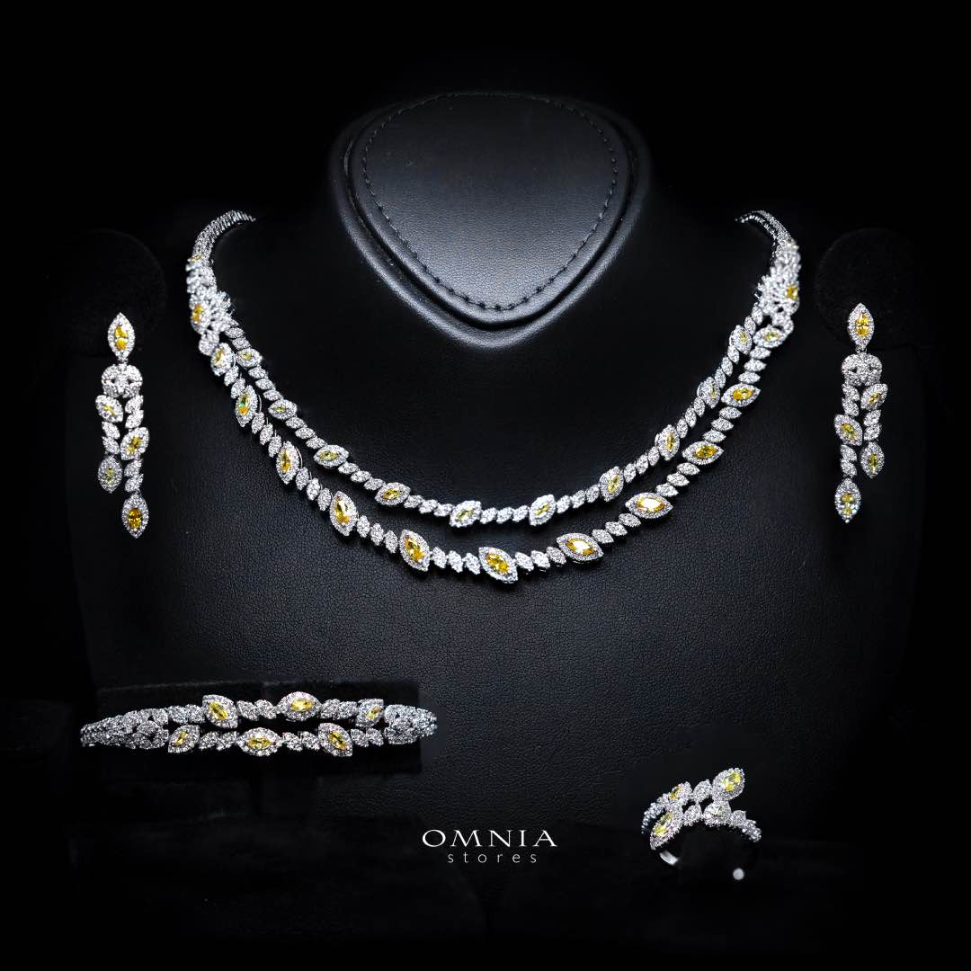 Omnia Nada Yellow Bridal Full Set in High Quality Zircon Stone Rhodium Plated