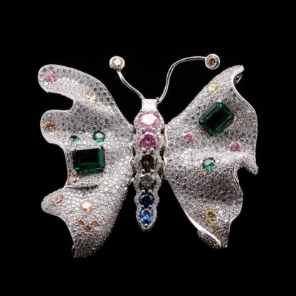 Omnia Leona Butterfly Brooch in 92.5 Silver with High-Quality Simulated Diamonds and Multi-Color Stones - Image 3