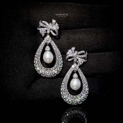 Omnia Daliah Pearl Earrings 92.5 Silver In High Quality Simulated diamonds - Image 3