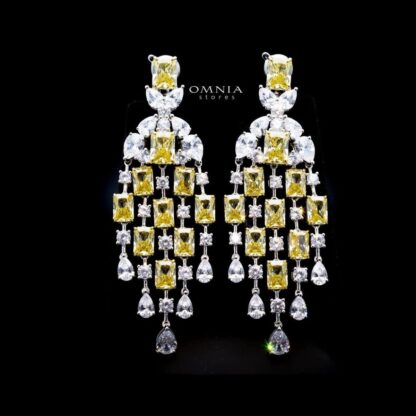 Omnia Israa Yellow Chandelier Earrings In 92.5 Silver High Quality Simulated diamonds