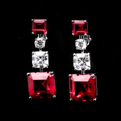 Omnia Abriyah Red Asscher Cut Drop Earrings in 92.5 Silver with High Quality Simulated Diamonds