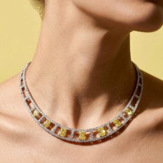 Omnia Alessandra Yellow Necklace in 925 Silver with Emerald-Cut High-Quality Simulated Diamonds