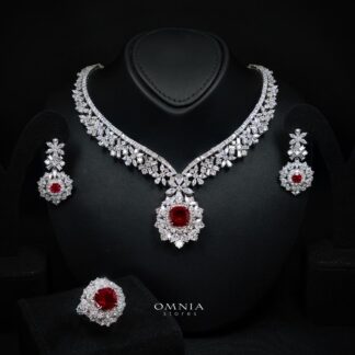 Omnia Alhan  Necklace , Earrings &amp Ring Set in 925 Silver with Pear-Cut High-Quality Simulated Diamonds